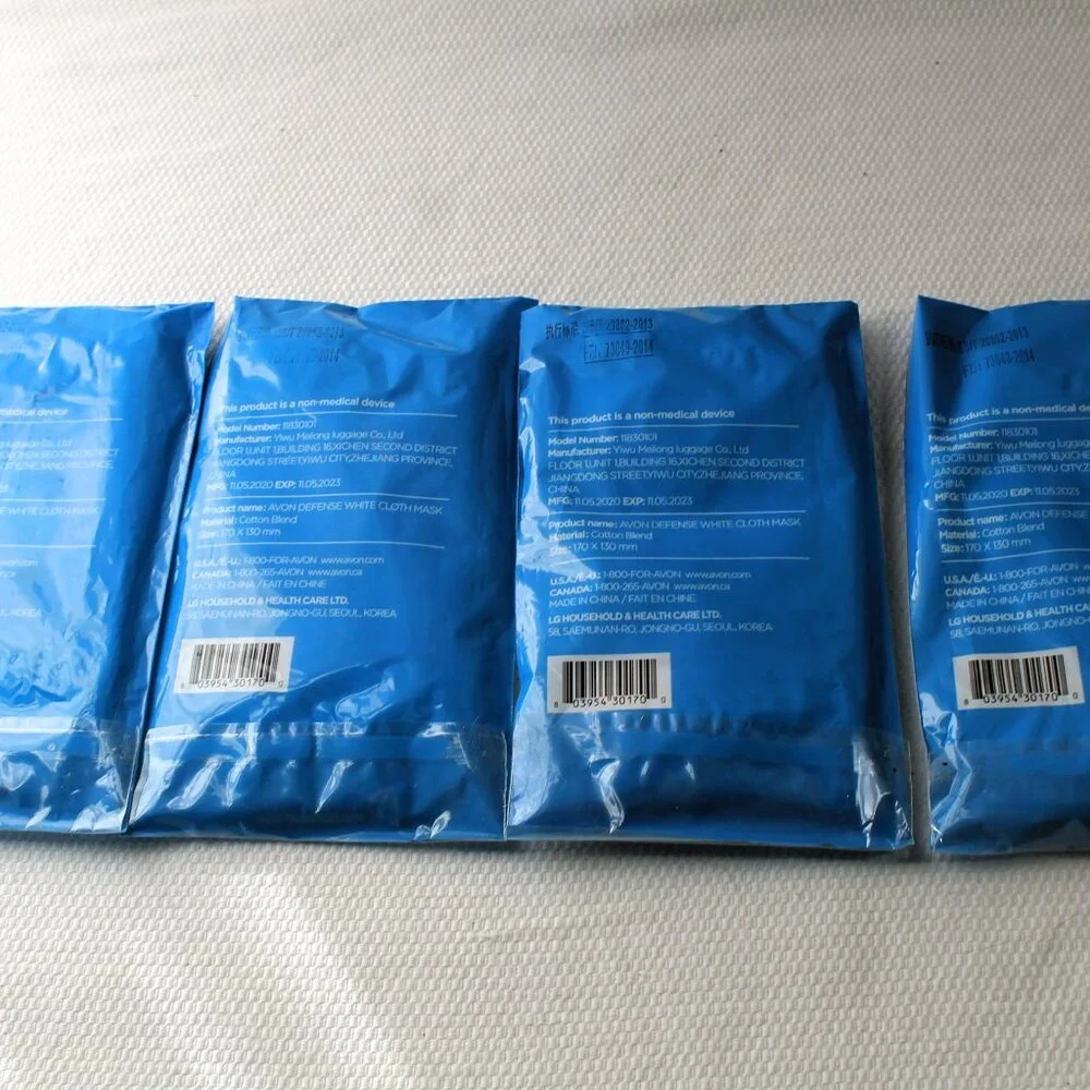 Lot of 4 Avon Defense White Cloth Face Masks, NEW SEALED